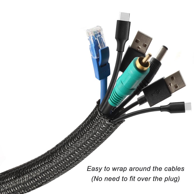 CrocSee 10ft - 1 inch Braided Cable Management Sleeve Cord Protector - Self-Wrapping Split Wire Loom for TV/Computer/Home Theater/Engine Bay - Black - Image 2